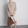 Linen-blend grandad collar shirt