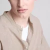 Linen-blend grandad collar shirt