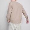 Linen-blend grandad collar shirt