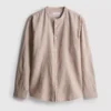 Linen-blend grandad collar shirt