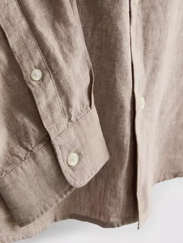 Linen-blend grandad collar shirt