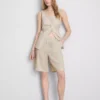 Linen-blend pleated bermuda shorts