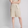 Linen-blend pleated bermuda shorts