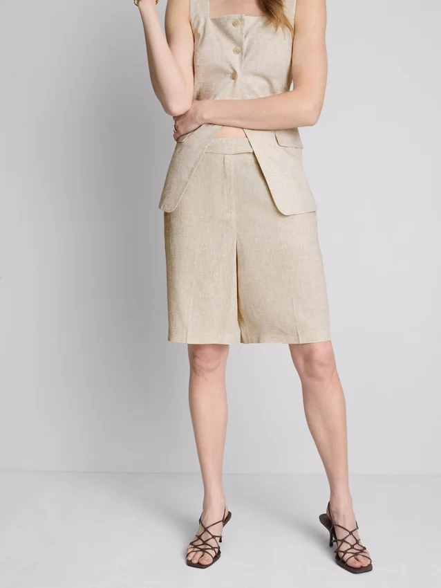 Linen-blend pleated bermuda shorts