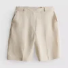 Linen-blend pleated bermuda shorts