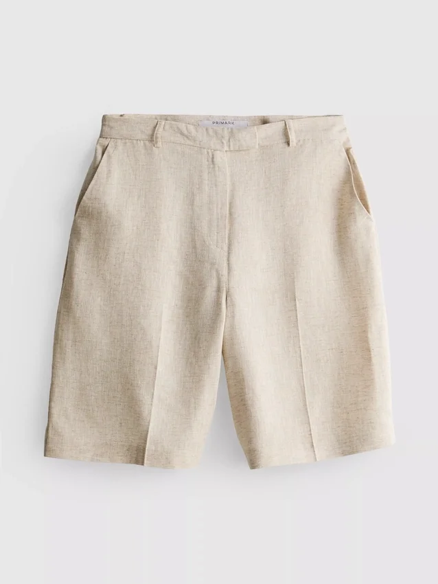 Linen-blend pleated bermuda shorts