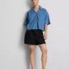 Linen blend pleated shorts