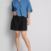 Linen blend pleated shorts