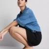 Linen blend pleated shorts