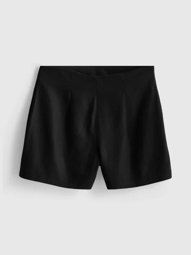 Linen blend pleated shorts