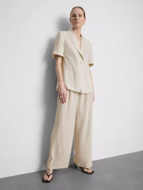 Linen-blend short-sleeve blazer