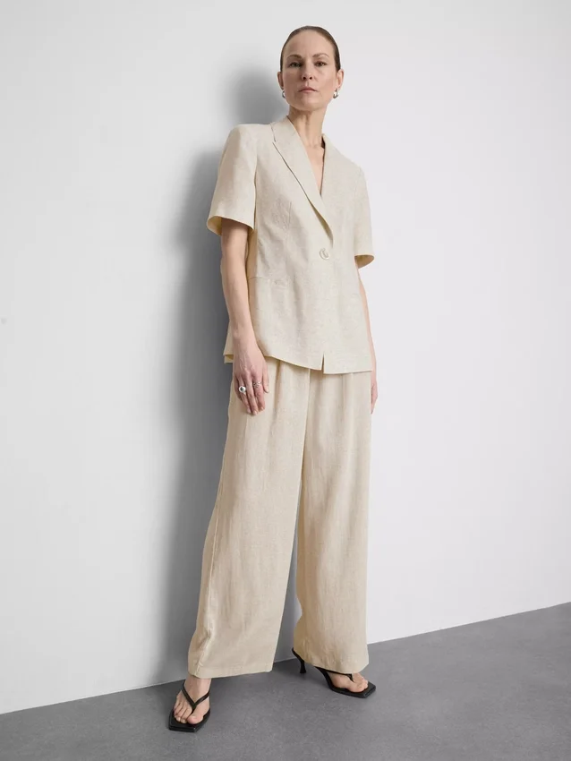 Linen-blend short-sleeve blazer
