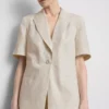 Linen-blend short-sleeve blazer
