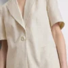 Linen-blend short-sleeve blazer