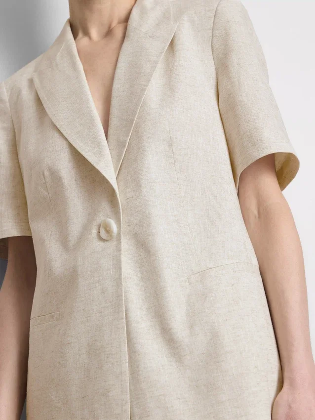Linen-blend short-sleeve blazer