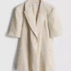 Linen-blend short-sleeve blazer