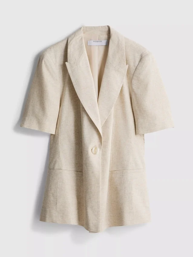 Linen-blend short-sleeve blazer