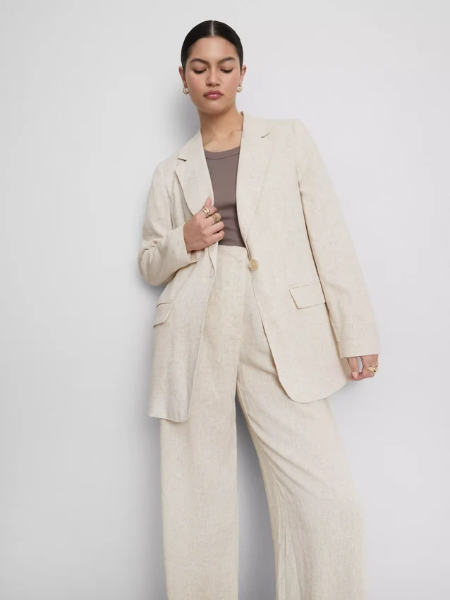 Linen-blend single-breasted blazer