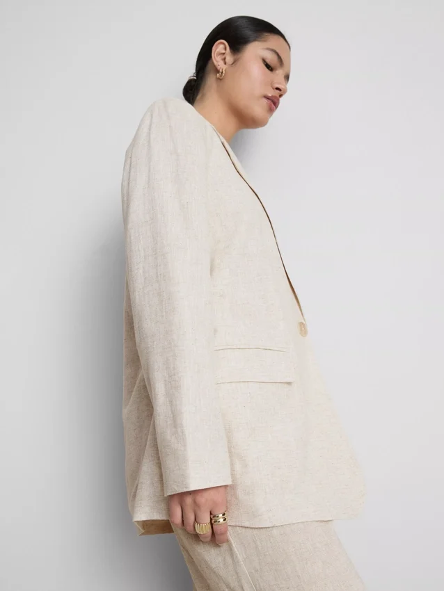 Linen-blend single-breasted blazer