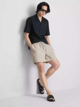 Linen blend striped shorts