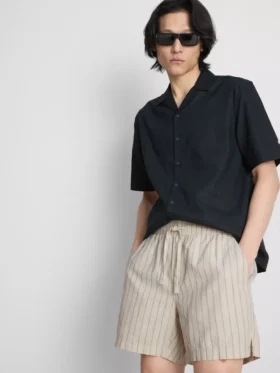 Linen blend striped shorts