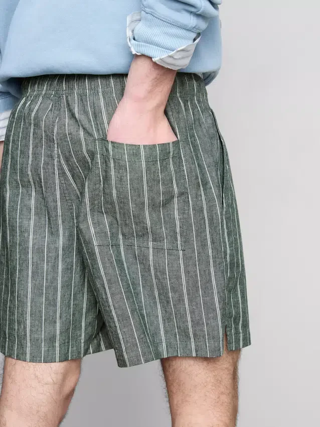 Linen blend striped shorts