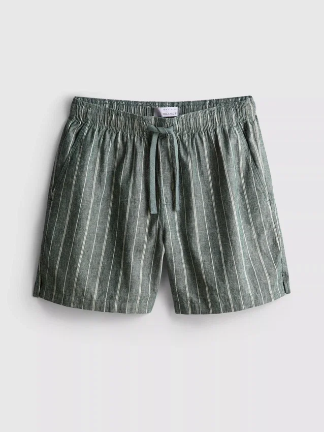 Linen blend striped shorts