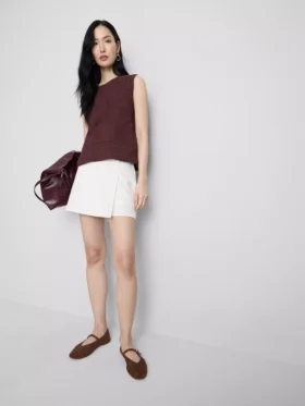 Linen blend tie side mini skort
