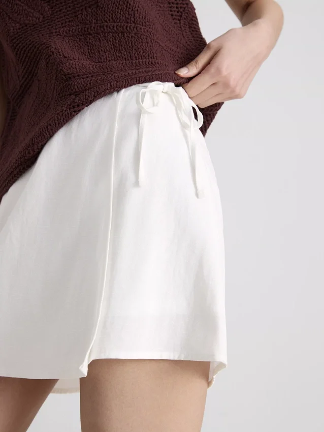 Linen blend tie side mini skort