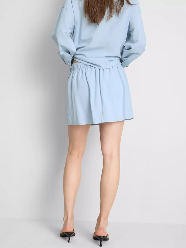 Linen blend tie side mini skort