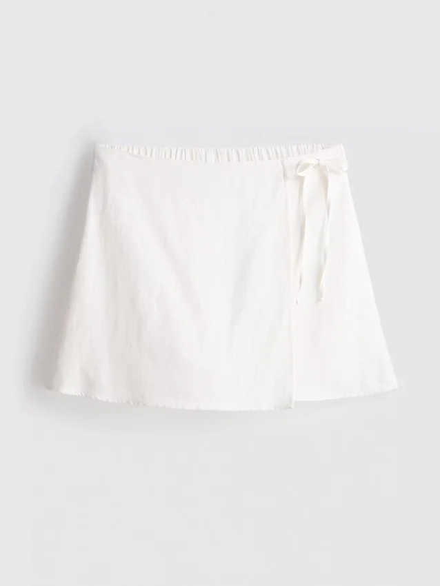 Linen blend tie side mini skort