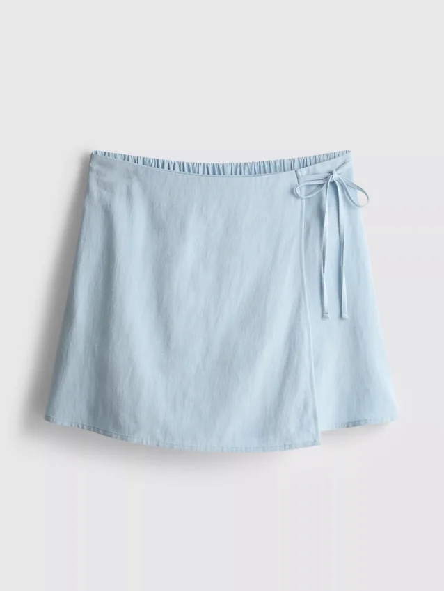Linen blend tie side mini skort