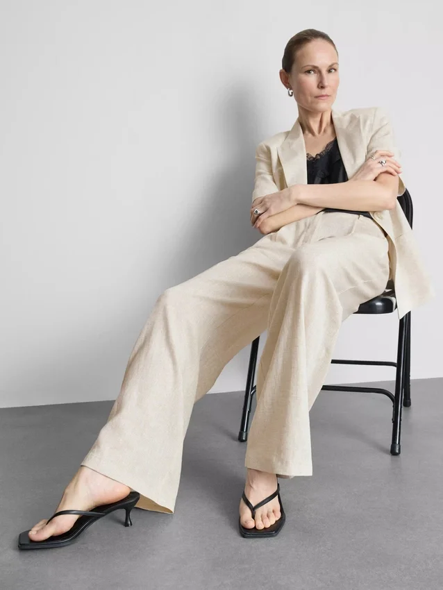 Linen-blend wide-leg pants
