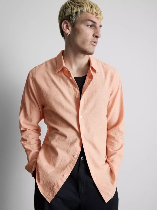 Long sleeve linen blend shirt