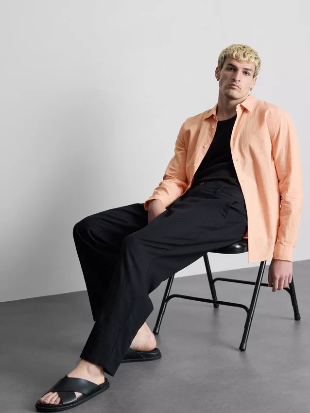 Long sleeve linen blend shirt