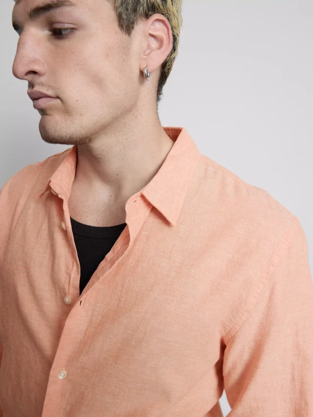Long sleeve linen blend shirt