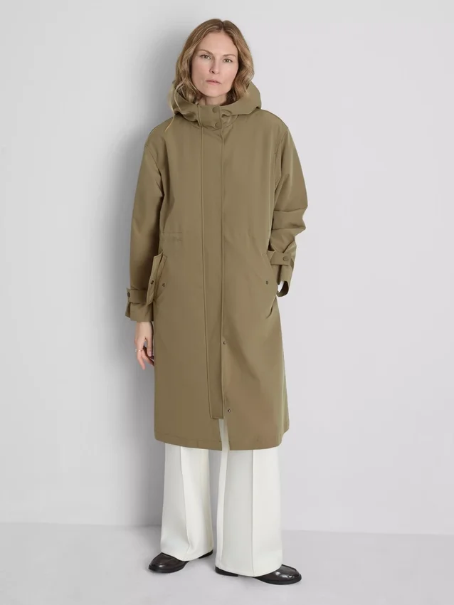 Longline cinched hooded raincoat