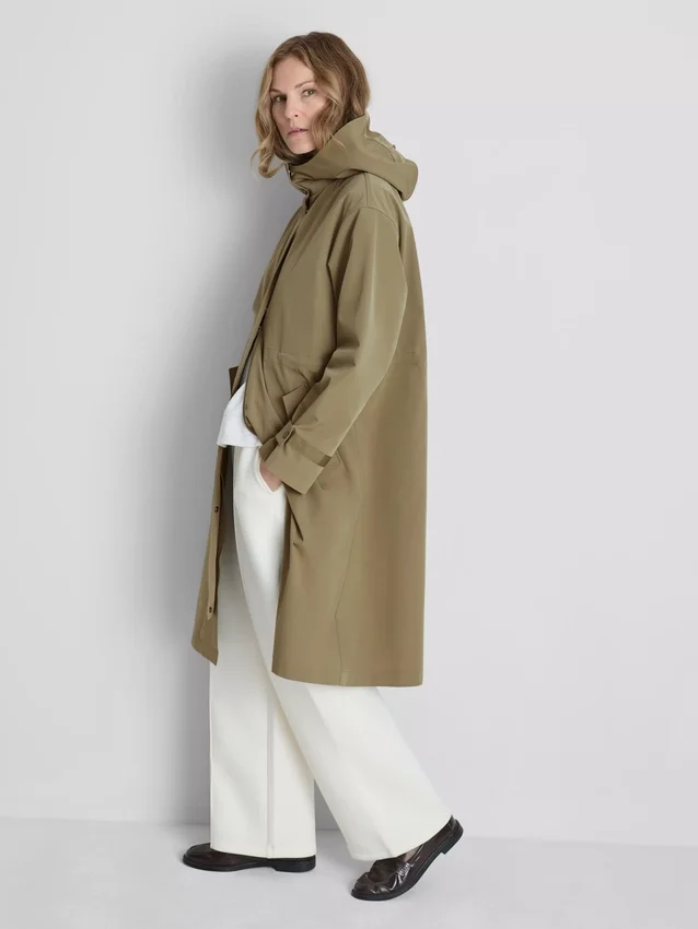 Longline cinched hooded raincoat