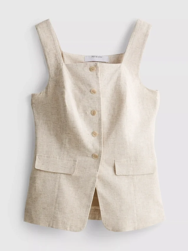 Longline linen blend waistcoat