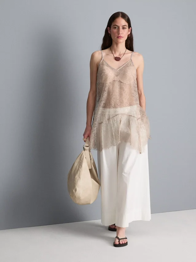 Longline sheer lace cami top