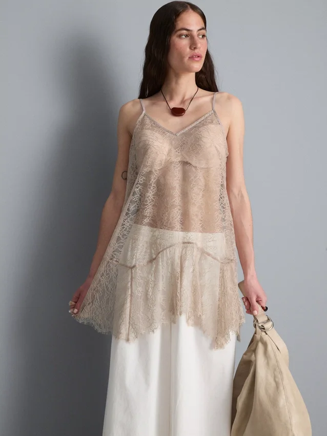 Longline sheer lace cami top