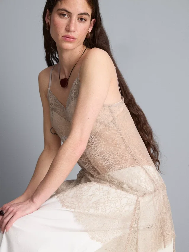 Longline sheer lace cami top