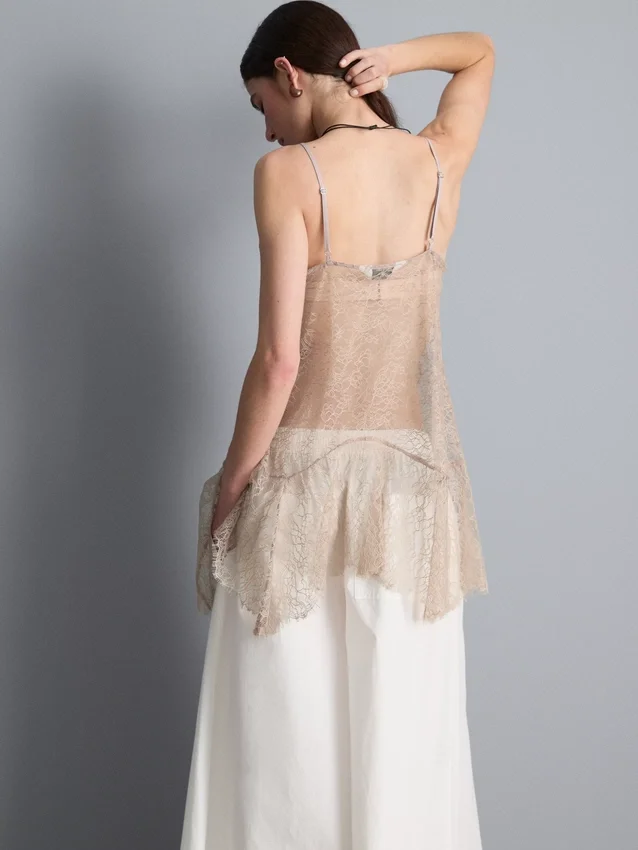 Longline sheer lace cami top