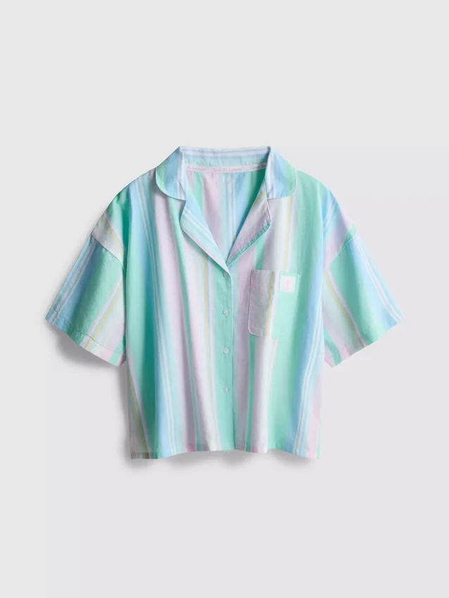 Love to lounge cropped pastel striped pajama shirt