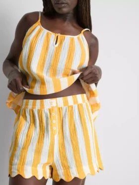 Love to lounge striped ruffle pajama shorts