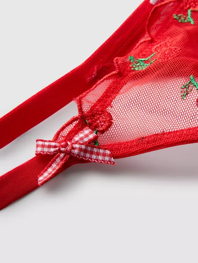 Mesh embroidered cherry underwear set