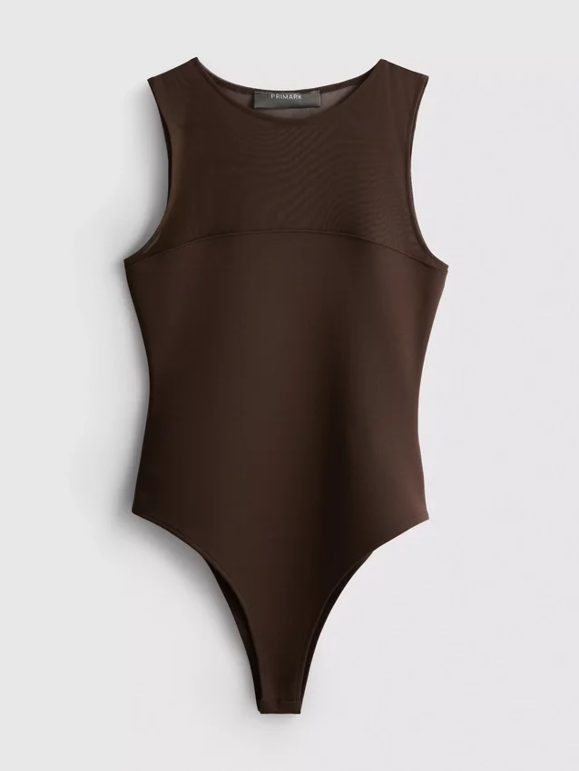 Mesh insert sleeveless bodysuit