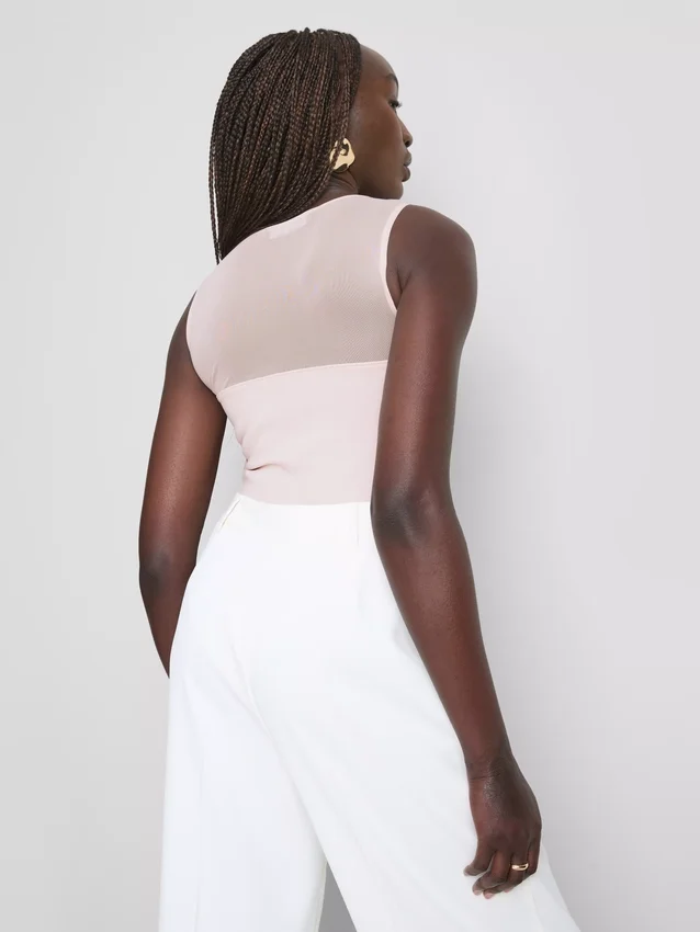 Mesh insert sleeveless bodysuit