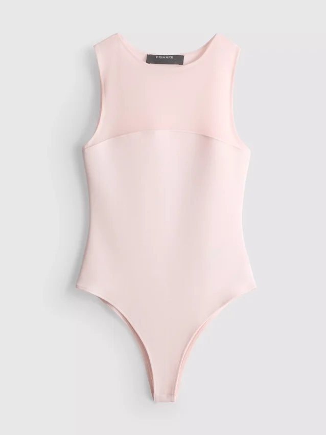 Mesh insert sleeveless bodysuit