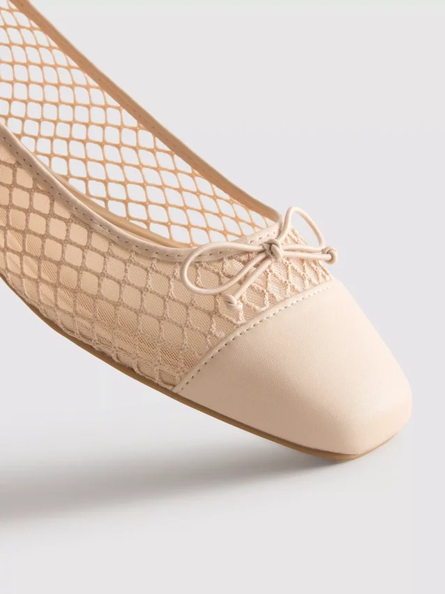 Mesh square ballet pumps
